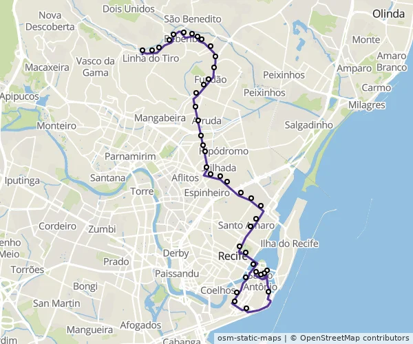 Mapa do itinerário da linha