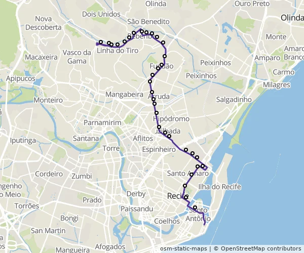 Mapa do itinerário da linha