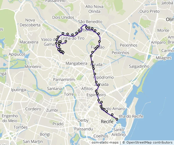 Mapa do itinerário da linha