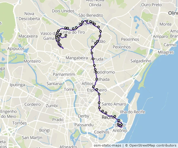 Mapa do itinerário da linha