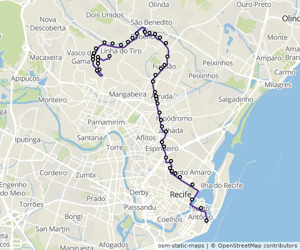 Mapa do itinerário da linha