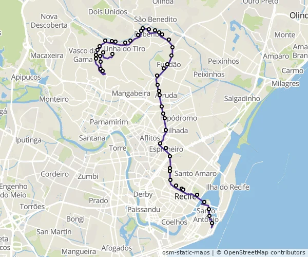 Mapa do itinerário da linha