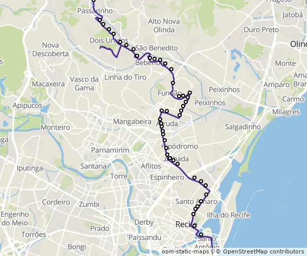 Mapa do itinerário da linha