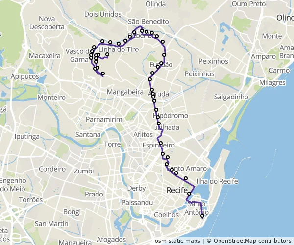 Mapa do itinerário da linha