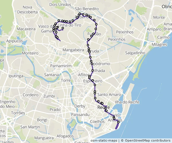 Mapa do itinerário da linha
