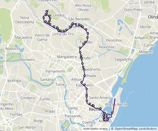 Mapa do itinerário da linha