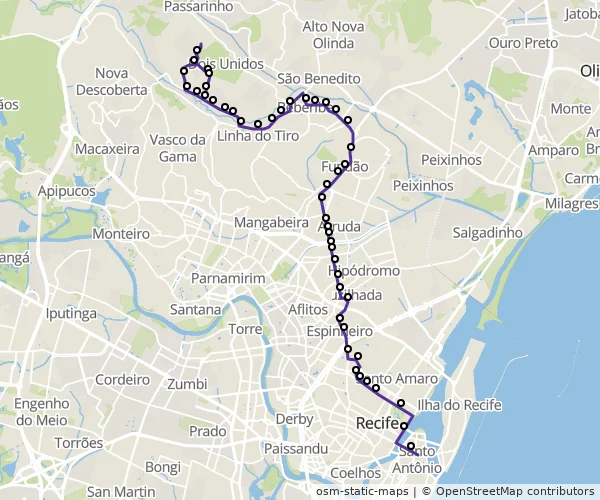 Mapa do itinerário da linha