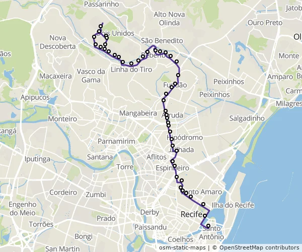Mapa do itinerário da linha