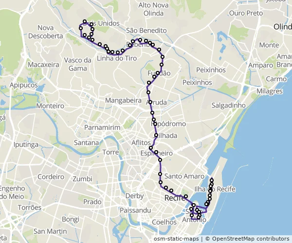 Mapa do itinerário da linha
