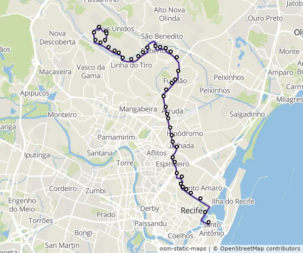 Mapa do itinerário da linha