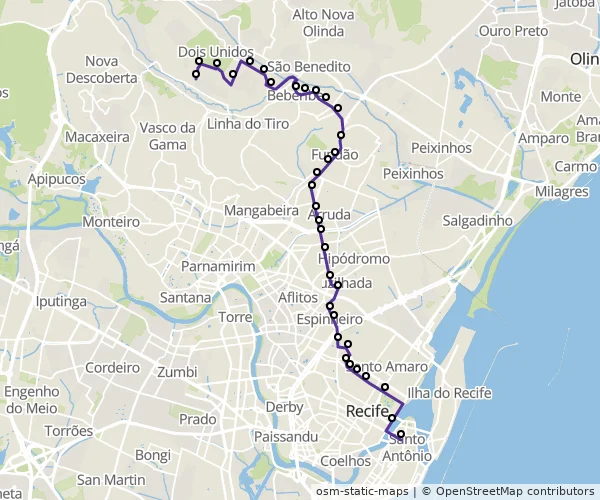 Mapa do itinerário da linha