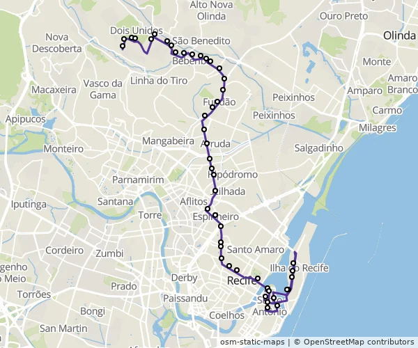 Mapa do itinerário da linha