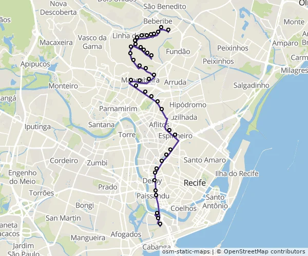 Mapa do itinerário da linha