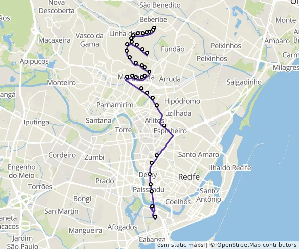 Mapa do itinerário da linha