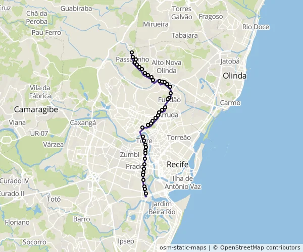 Mapa do itinerário da linha