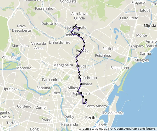 Mapa do itinerário da linha