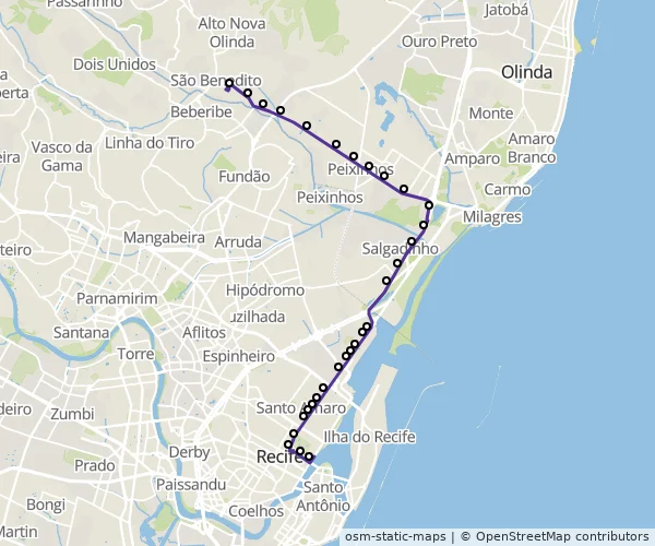 Mapa do itinerário da linha