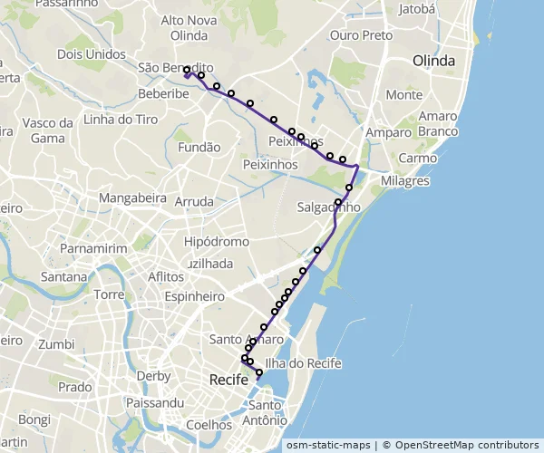 Mapa do itinerário da linha