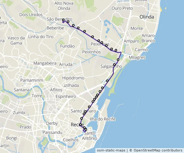 Mapa do itinerário da linha