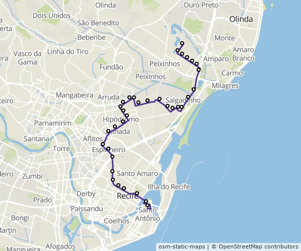 Mapa do itinerário da linha