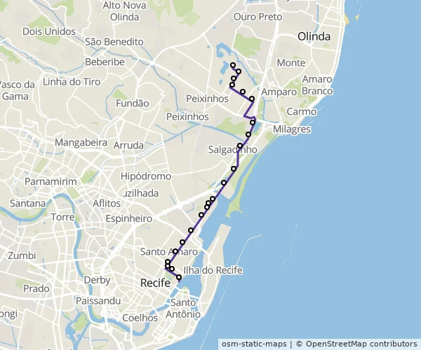 Mapa do itinerário da linha