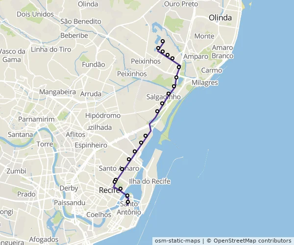 Mapa do itinerário da linha