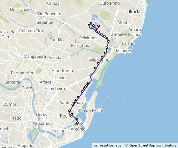 Mapa do itinerário da linha