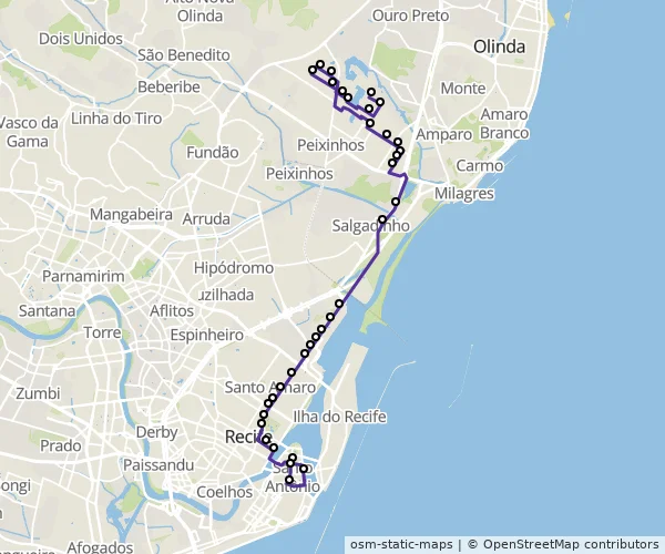 Mapa do itinerário da linha