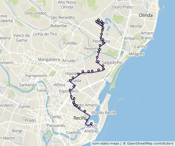 Mapa do itinerário da linha