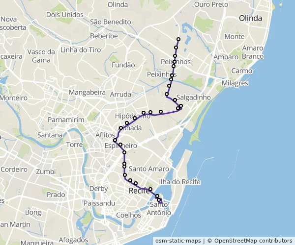 Mapa do itinerário da linha