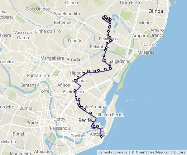 Mapa do itinerário da linha