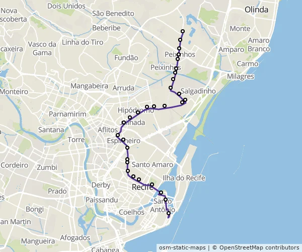 Mapa do itinerário da linha