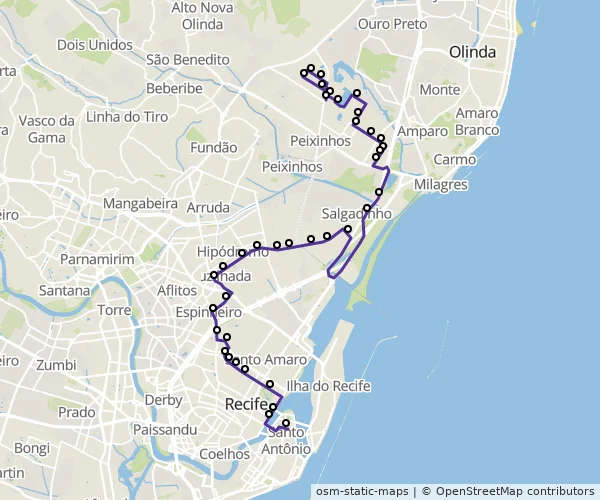 Mapa do itinerário da linha