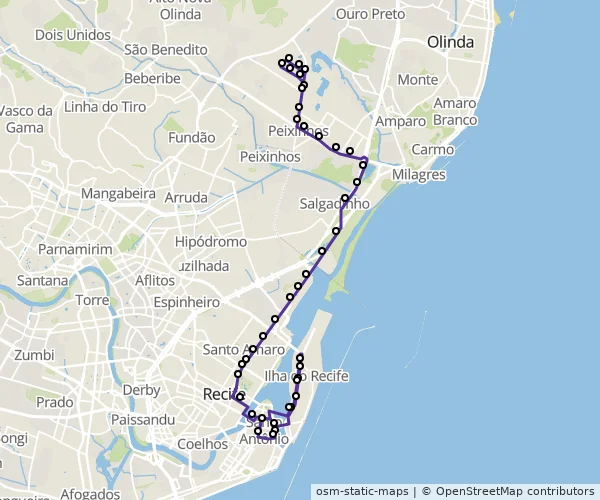 Mapa do itinerário da linha
