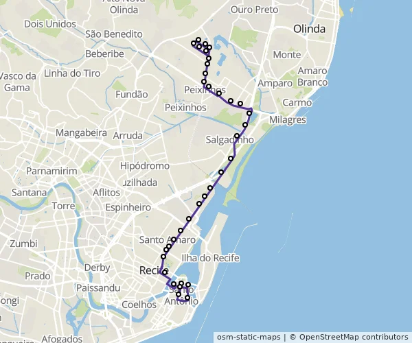 Mapa do itinerário da linha