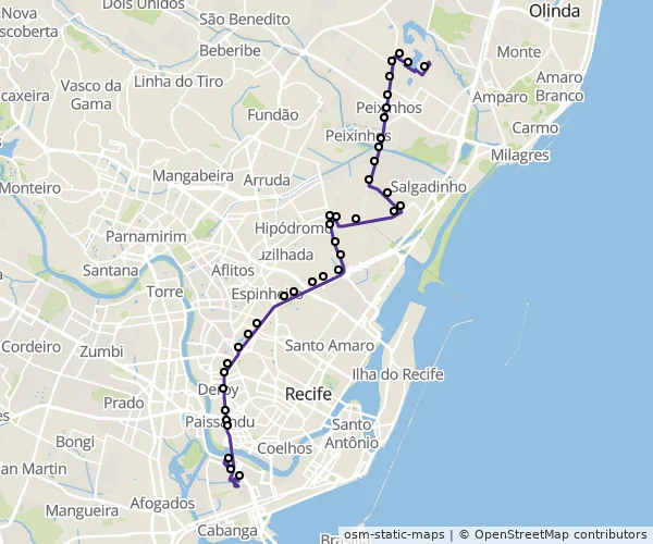 Mapa do itinerário da linha