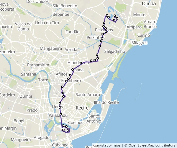 Mapa do itinerário da linha
