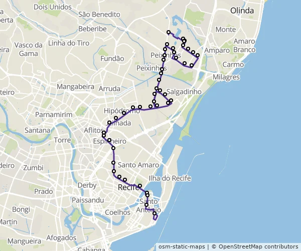 Mapa do itinerário da linha