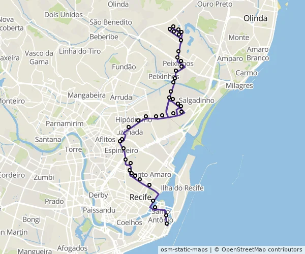 Mapa do itinerário da linha