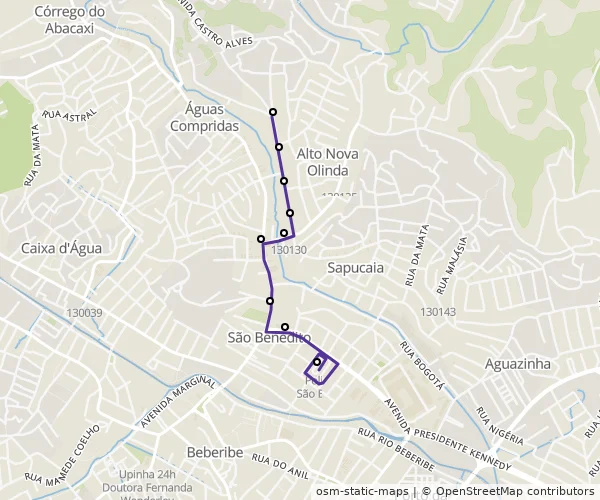 Mapa do itinerário da linha