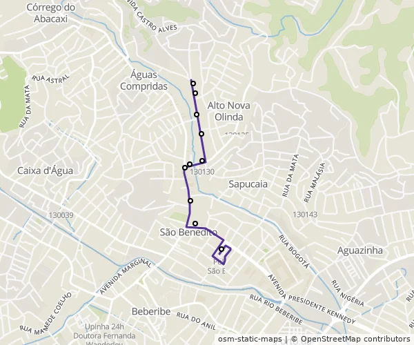 Mapa do itinerário da linha