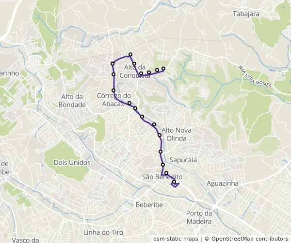Mapa do itinerário da linha
