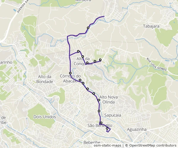 Mapa do itinerário da linha