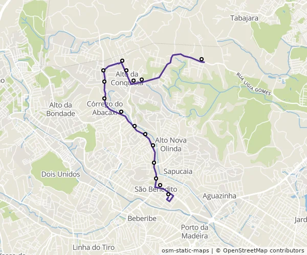 Mapa do itinerário da linha