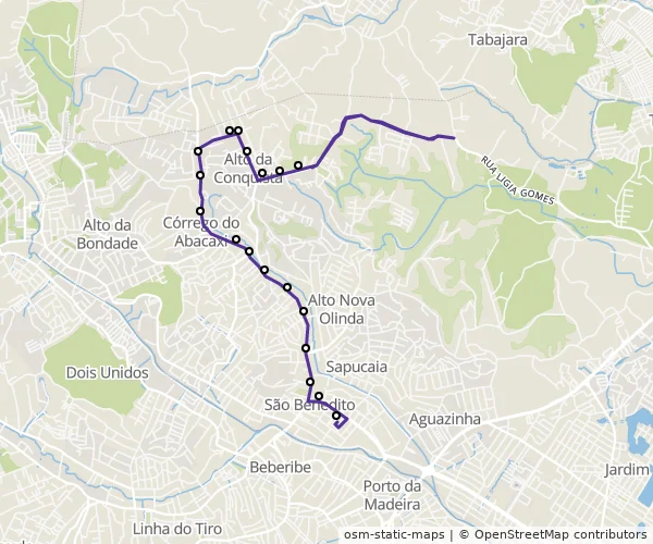 Mapa do itinerário da linha