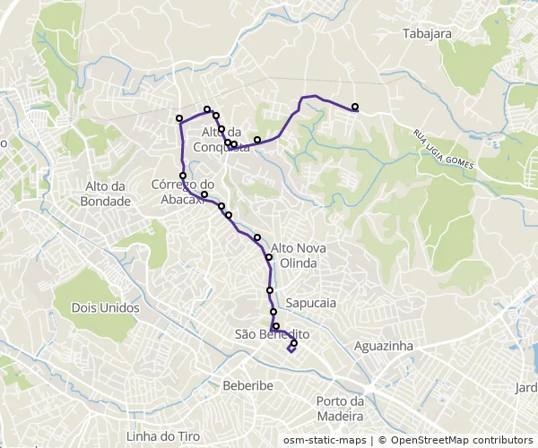Mapa do itinerário da linha
