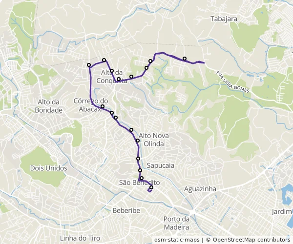 Mapa do itinerário da linha