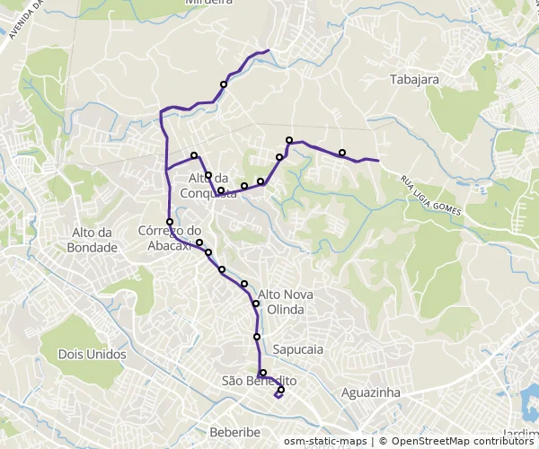 Mapa do itinerário da linha