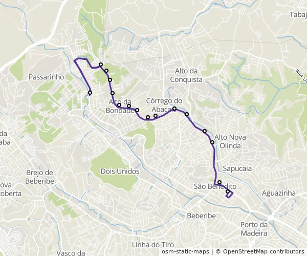 Mapa do itinerário da linha
