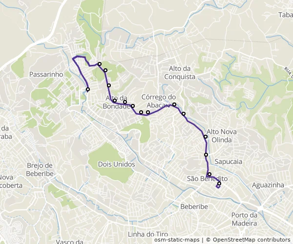 Mapa do itinerário da linha